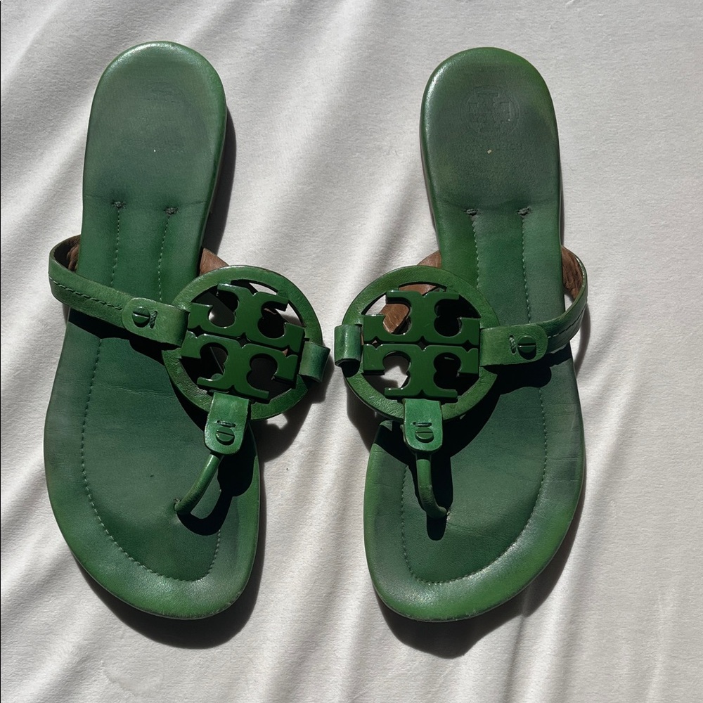 Tory Burch Forest Green Slide Sandals